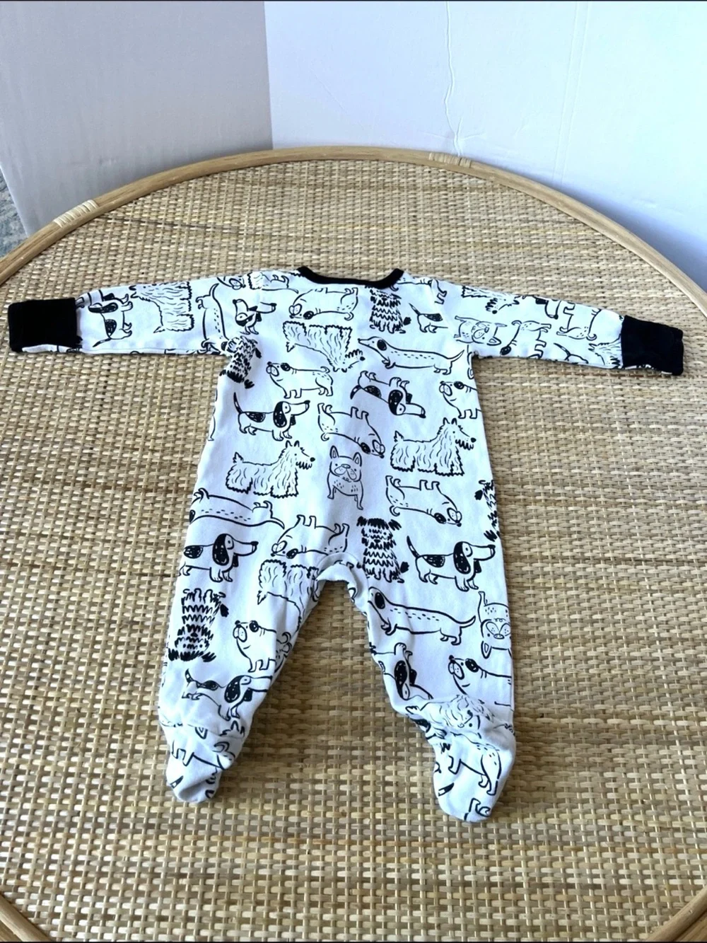 Wonder Nation Baby Footie onesie sleepwear white black dog print unisex 3-6 mo